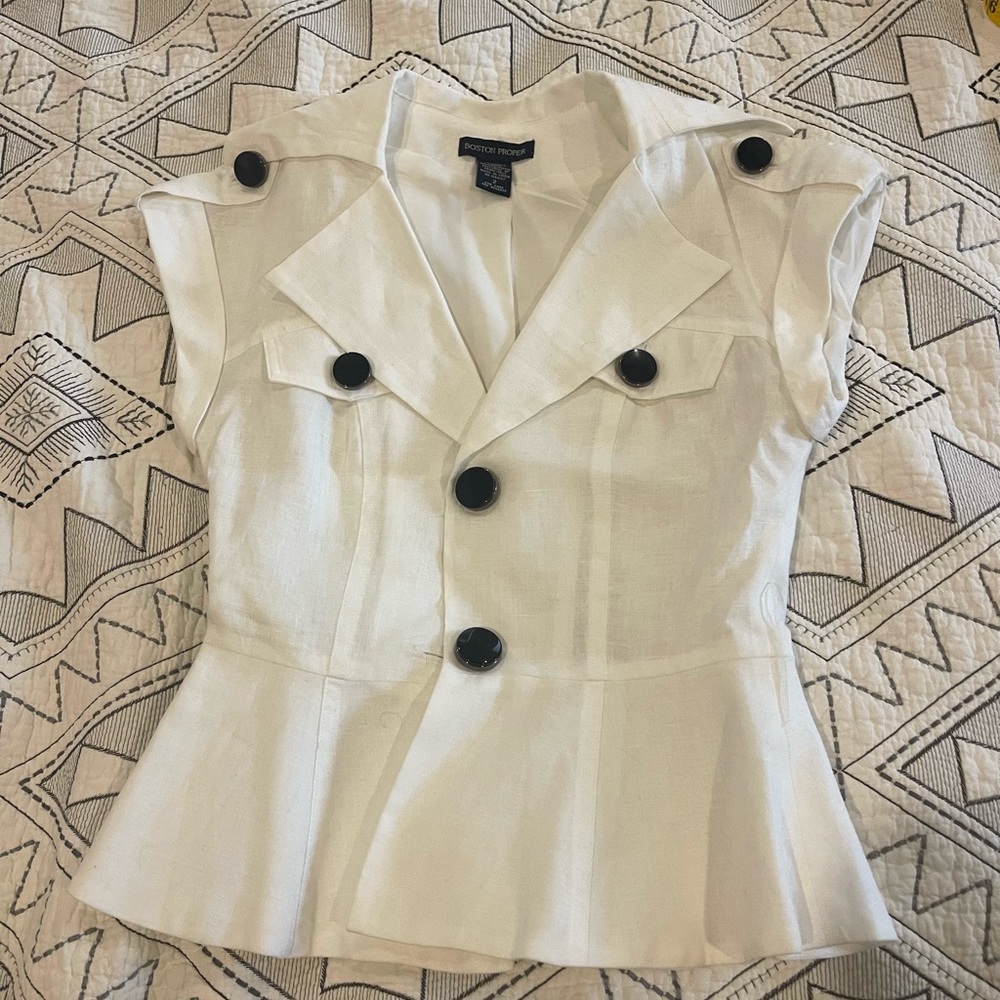 Boston Proper White Linen cap-Sleeve
Peplum Blouse